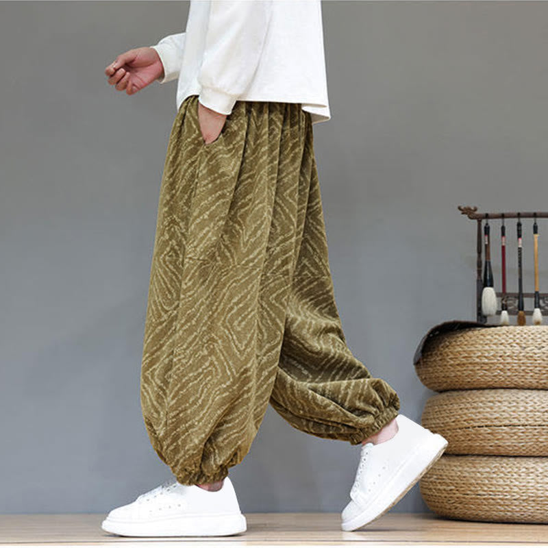 Nimara Ritual Fall Texture Drawstring Design Corduroy Cotton Linen Men's Harem Pants With Pockets