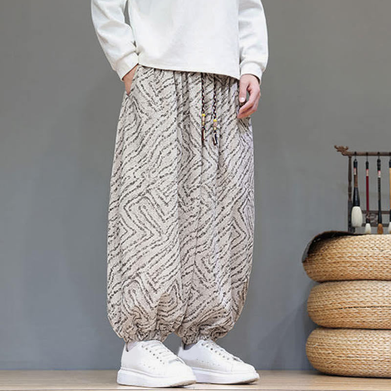 Nimara Ritual Fall Texture Drawstring Design Corduroy Cotton Linen Men's Harem Pants With Pockets