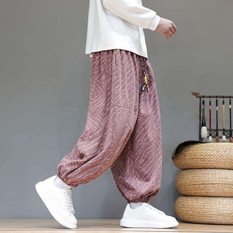 Nimara Ritual Fall Texture Drawstring Design Corduroy Cotton Linen Men's Harem Pants With Pockets