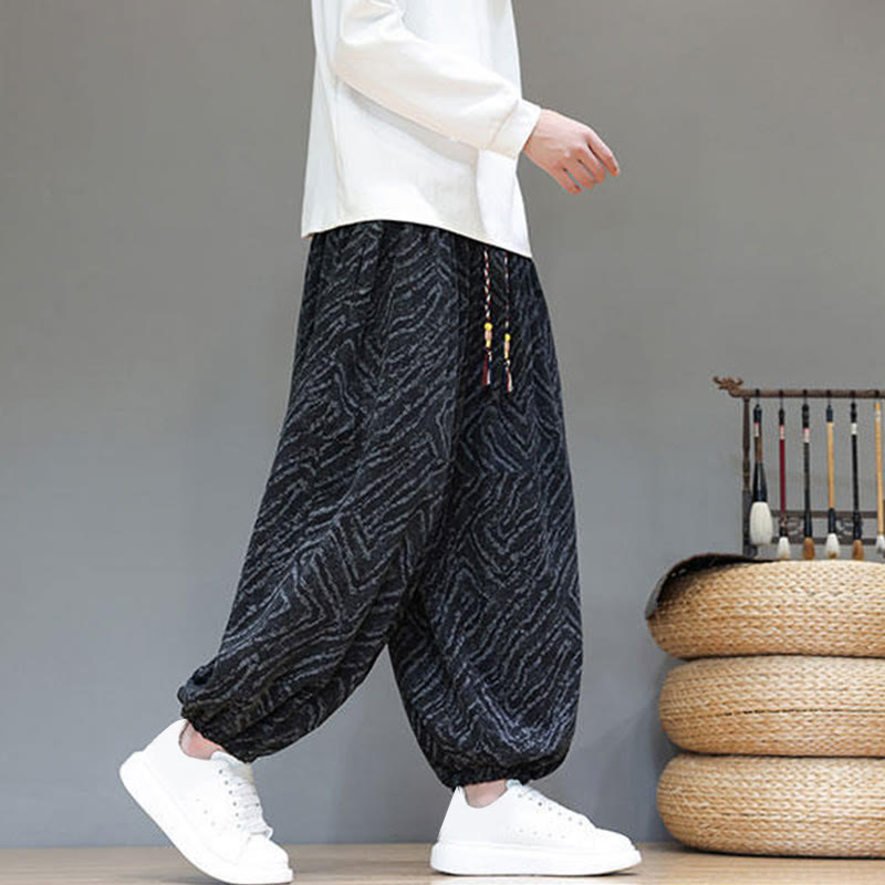 Nimara Ritual Fall Texture Drawstring Design Corduroy Cotton Linen Men's Harem Pants With Pockets