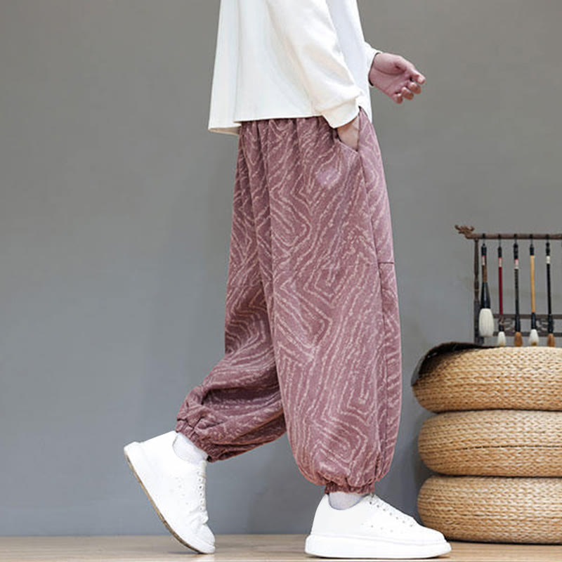 Nimara Ritual Fall Texture Drawstring Design Corduroy Cotton Linen Men's Harem Pants With Pockets