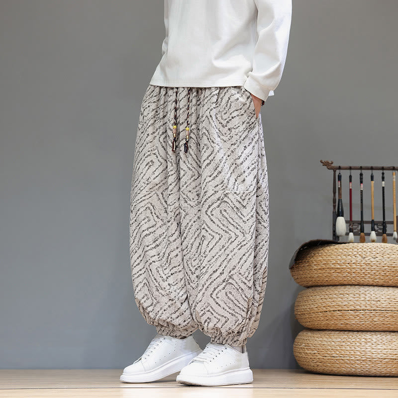 Nimara Ritual Fall Texture Drawstring Design Corduroy Cotton Linen Men's Harem Pants With Pockets