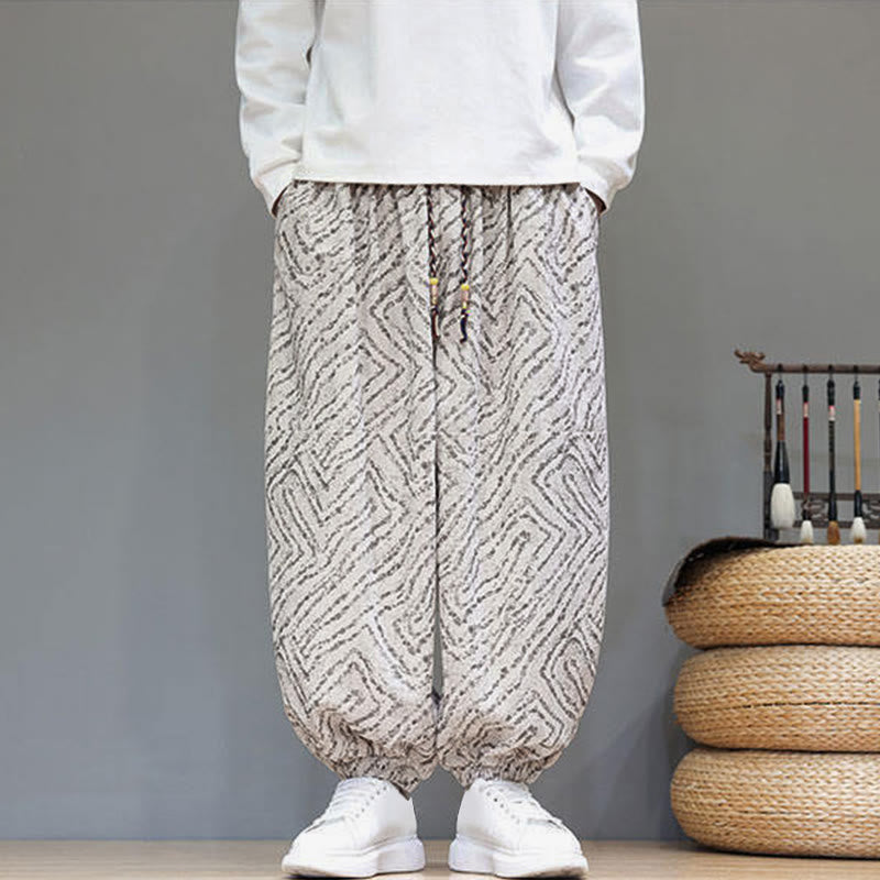 Nimara Ritual Fall Texture Drawstring Design Corduroy Cotton Linen Men's Harem Pants With Pockets