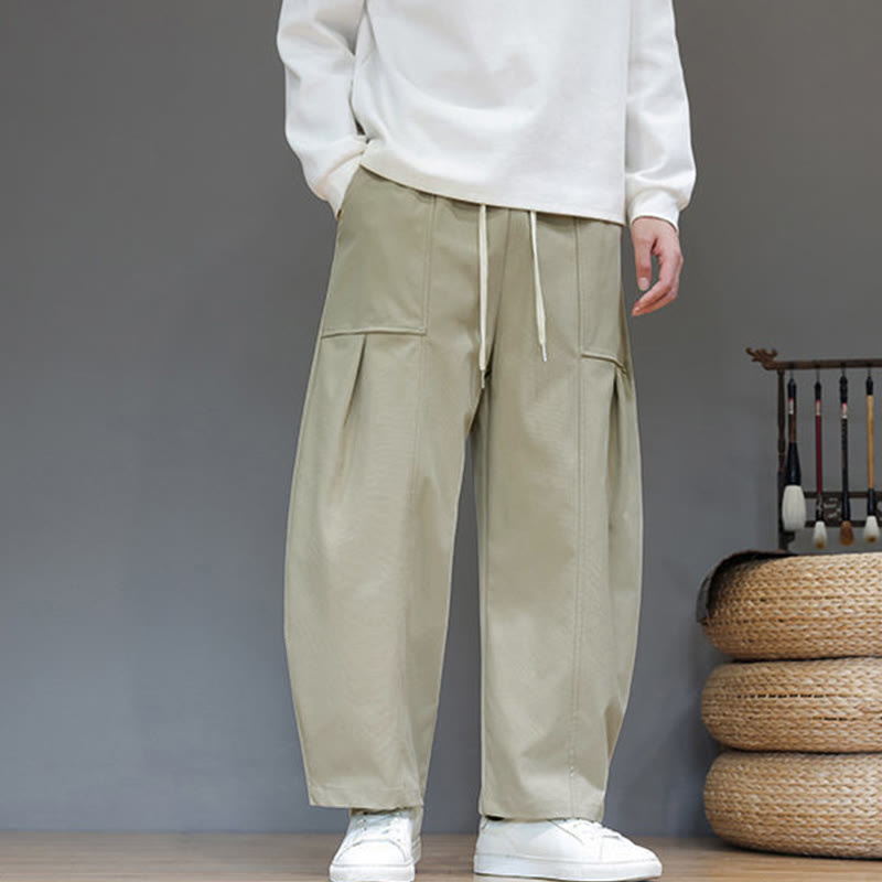 Nimara Ritual Fall Pure Color Cotton Men's Cropped Harem Pants With Pockets