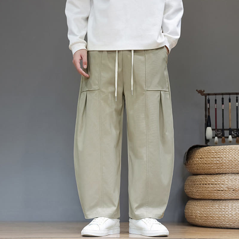 Nimara Ritual Fall Pure Color Cotton Men's Cropped Harem Pants With Pockets