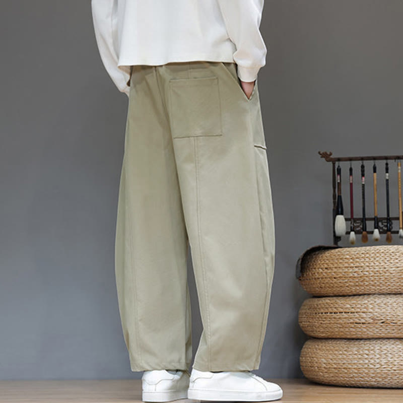 Nimara Ritual Fall Pure Color Cotton Men's Cropped Harem Pants With Pockets