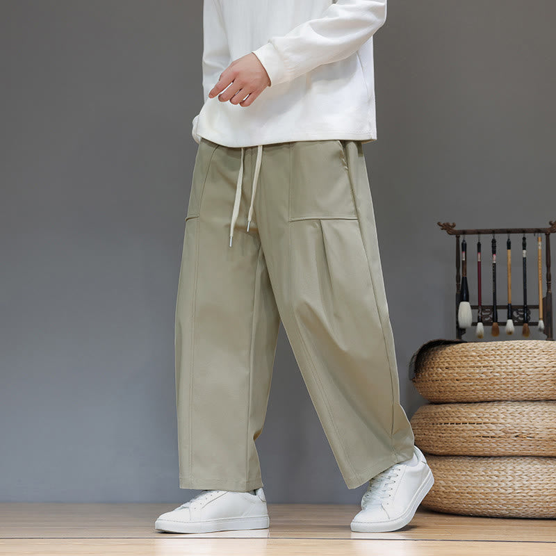 Nimara Ritual Fall Pure Color Cotton Men's Cropped Harem Pants With Pockets