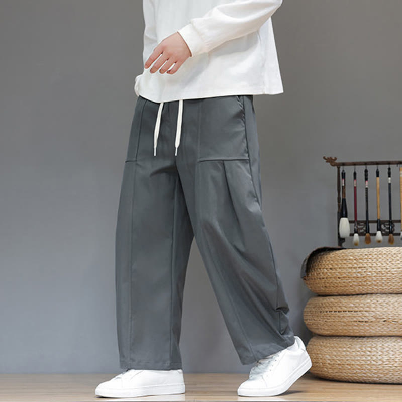 Nimara Ritual Fall Pure Color Cotton Men's Cropped Harem Pants With Pockets