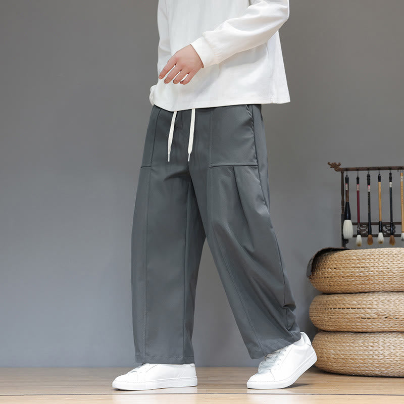 Nimara Ritual Fall Pure Color Cotton Men's Cropped Harem Pants With Pockets