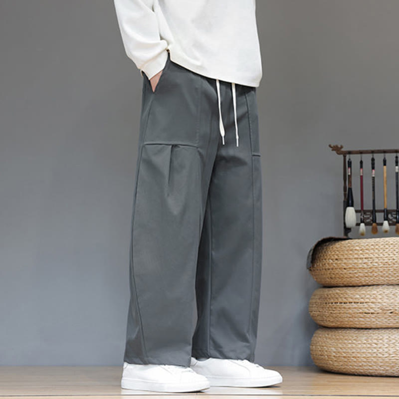 Nimara Ritual Fall Pure Color Cotton Men's Cropped Harem Pants With Pockets