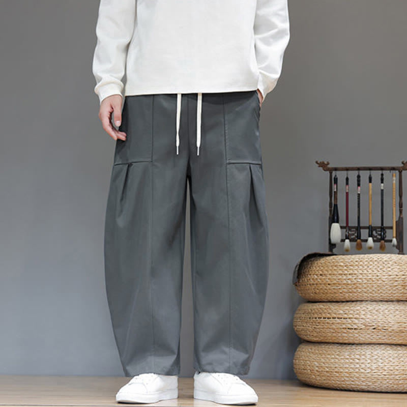 Nimara Ritual Fall Pure Color Cotton Men's Cropped Harem Pants With Pockets