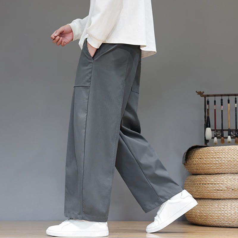 Nimara Ritual Fall Pure Color Cotton Men's Cropped Harem Pants With Pockets