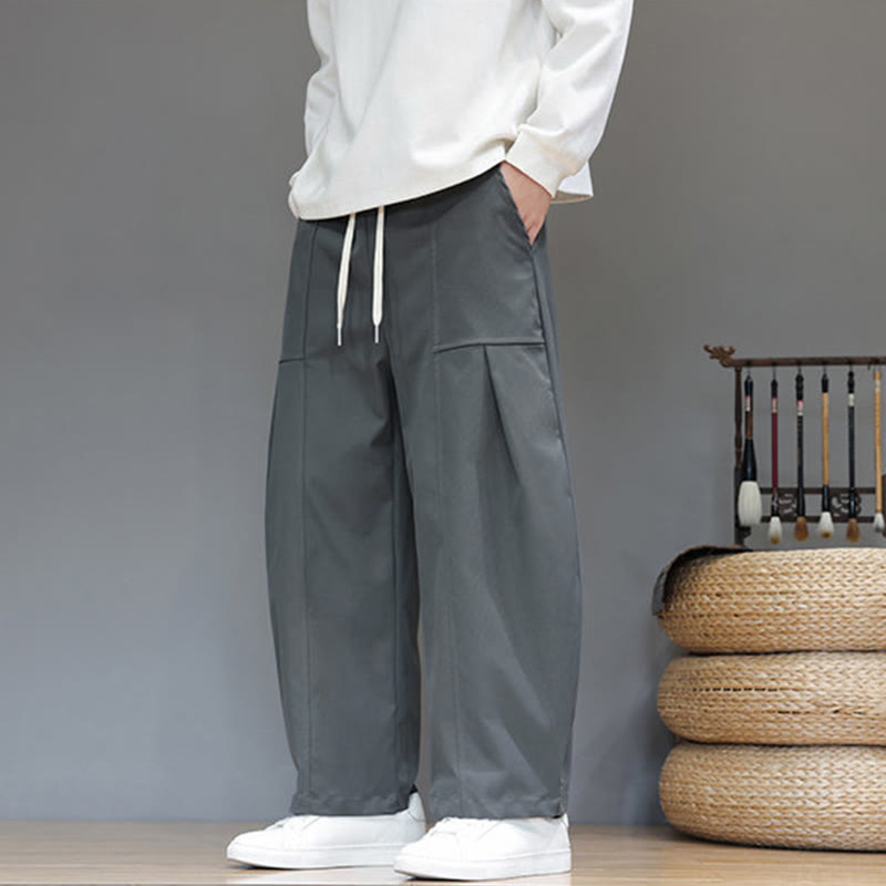 Nimara Ritual Fall Pure Color Cotton Men's Cropped Harem Pants With Pockets