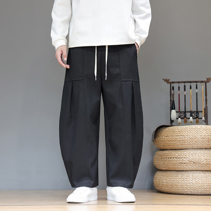 Nimara Ritual Fall Pure Color Cotton Men's Cropped Harem Pants With Pockets