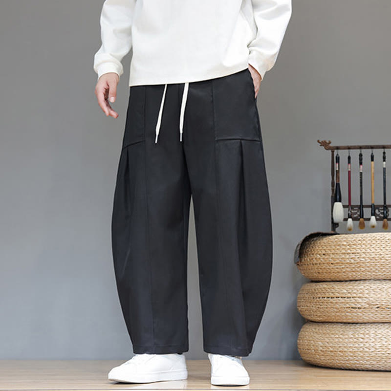 Nimara Ritual Fall Pure Color Cotton Men's Cropped Harem Pants With Pockets