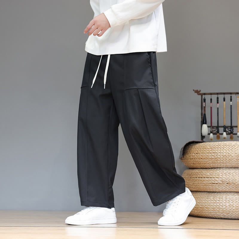 Nimara Ritual Fall Pure Color Cotton Men's Cropped Harem Pants With Pockets