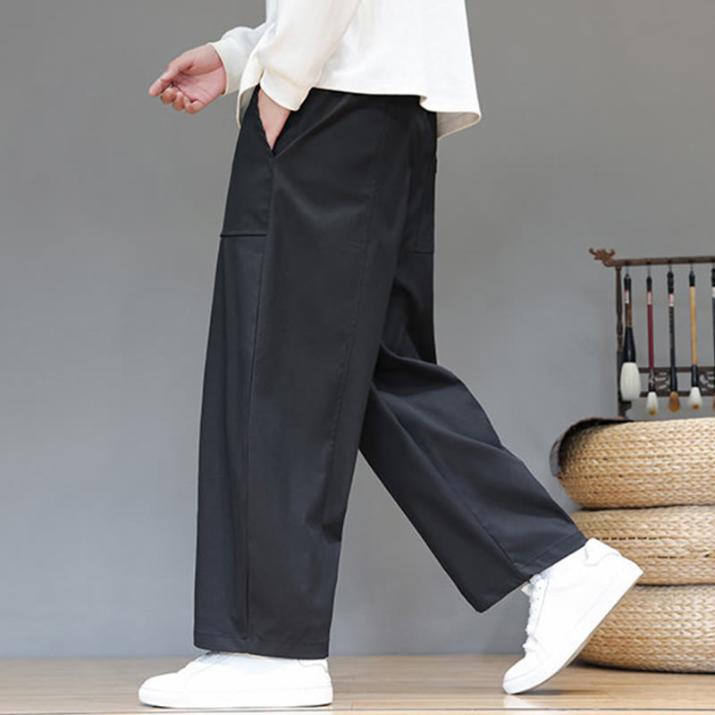 Nimara Ritual Fall Pure Color Cotton Men's Cropped Harem Pants With Pockets