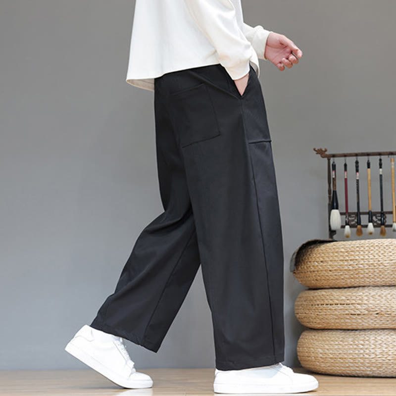Nimara Ritual Fall Pure Color Cotton Men's Cropped Harem Pants With Pockets