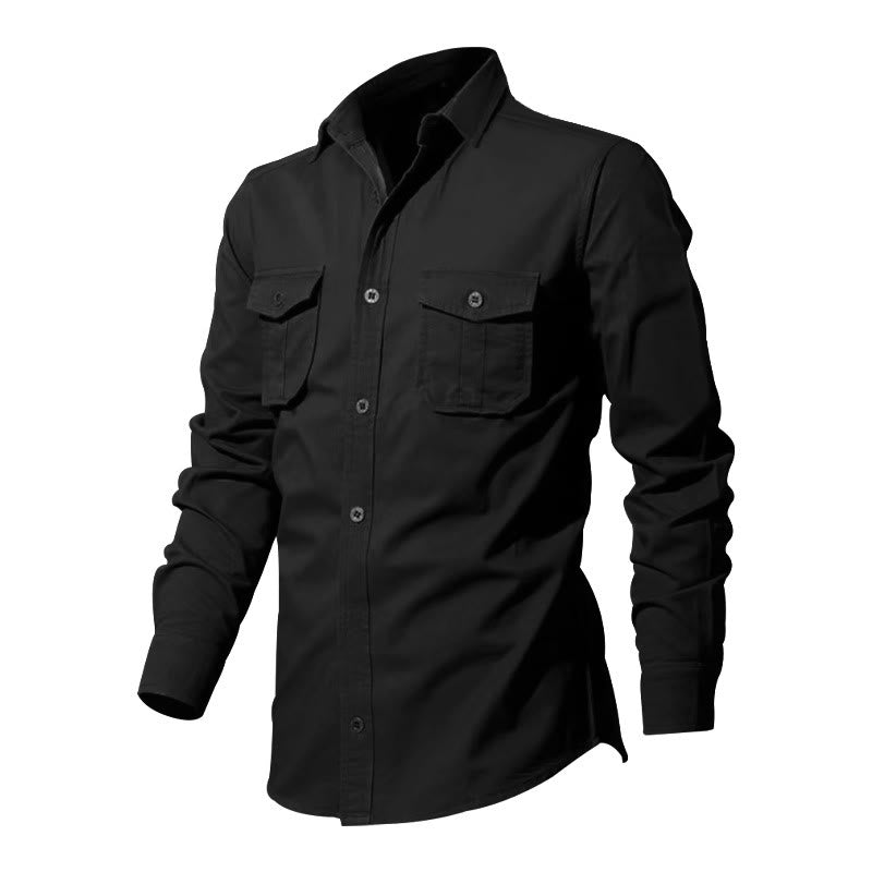 Nimara Ritual Solid Color Men's Stand Collar Long Sleeve Shirt With Pockets