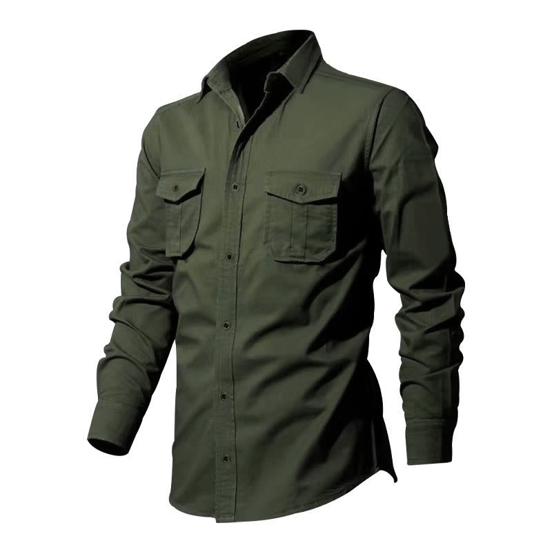 Nimara Ritual Solid Color Men's Stand Collar Long Sleeve Shirt With Pockets