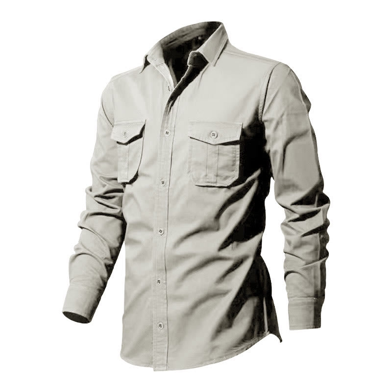 Nimara Ritual Solid Color Men's Stand Collar Long Sleeve Shirt With Pockets