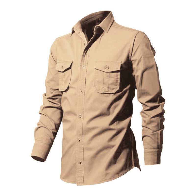 Nimara Ritual Solid Color Men's Stand Collar Long Sleeve Shirt With Pockets