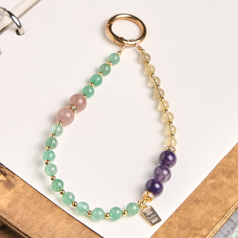 Nimara Ritual Green Strawberry Quartz Citrine Queen Charm Calm Key Chain Phone Hanging Decoration