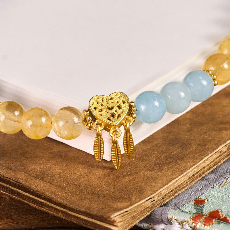 Nimara Ritual Blue Chalcedony Citrine Heart Design Energy Key Chain Phone Hanging Decoration