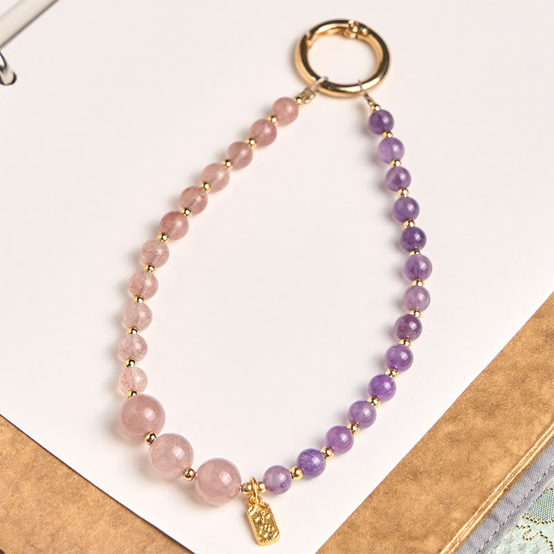 Nimara Ritual Strawberry Quartz Amethyst Happiness Healing Key Chain Phone Hanging Decoration