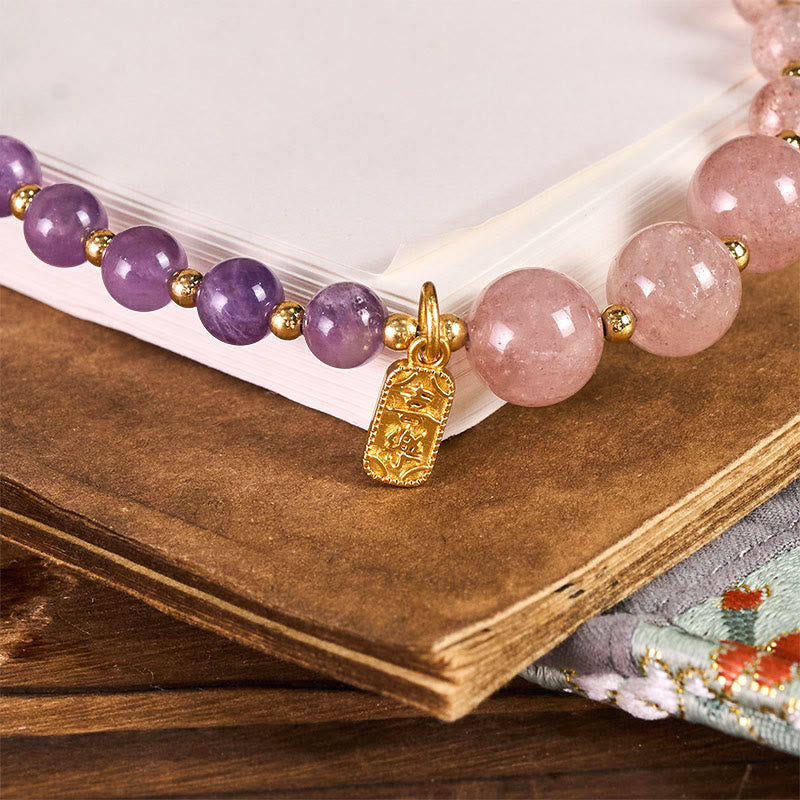 Nimara Ritual Strawberry Quartz Amethyst Happiness Healing Key Chain Phone Hanging Decoration