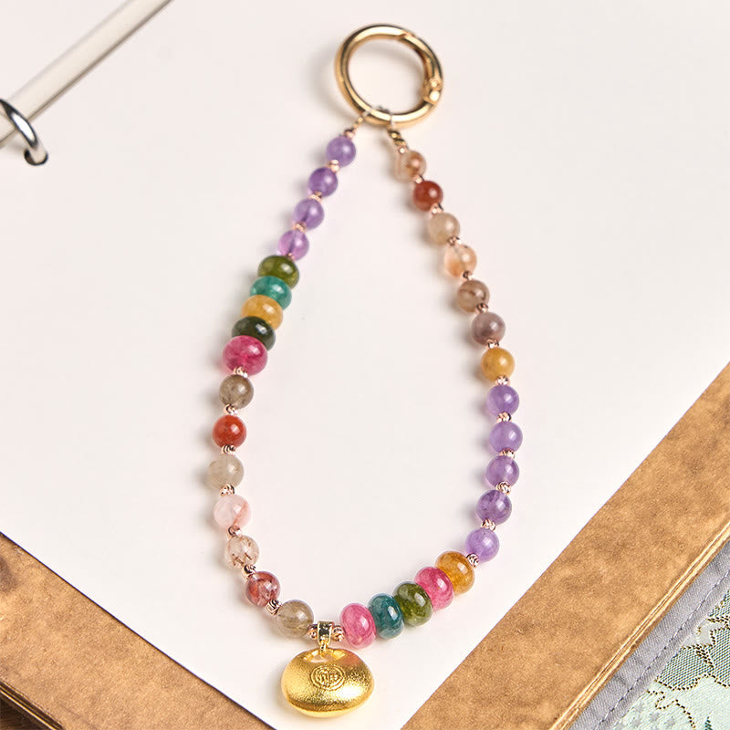 Nimara Ritual Colorful Fu Character Amethyst Super Seven Crystal Key Chain Phone Hanging Decoration