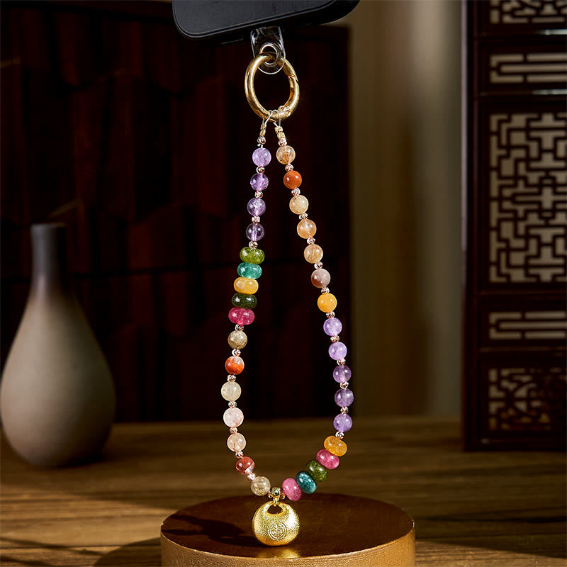 Nimara Ritual Colorful Fu Character Amethyst Super Seven Crystal Key Chain Phone Hanging Decoration
