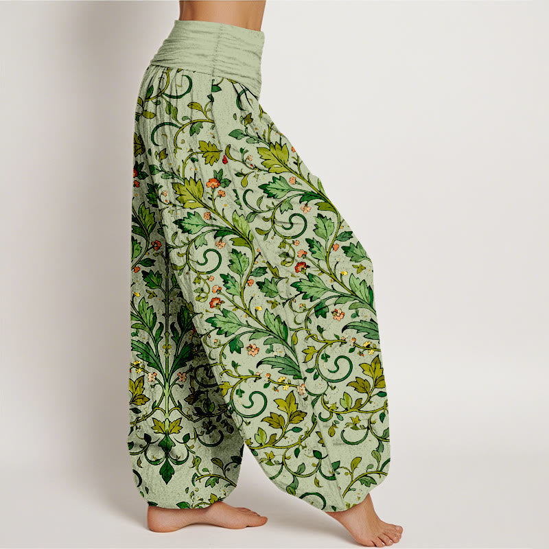Nimara Ritual Pure Cotton Classical Symmetrical Plant Leaf Pattern Women's Elastic Waist Harem Pants