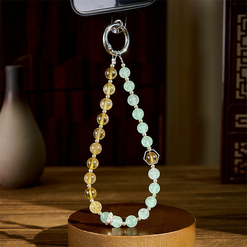 Nimara Ritual Green Strawberry Quartz Citrine Beaded Soothing Key Chain Phone Hanging Decoration