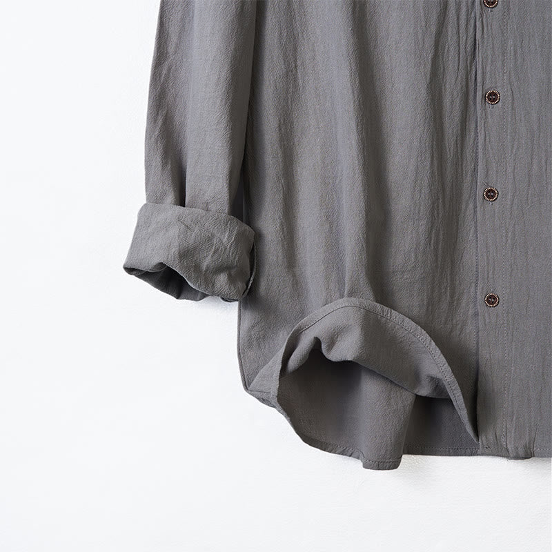 Nimara Ritual Solid Color Long Sleeve Hooded Drawstring Buttons Men's Shirt