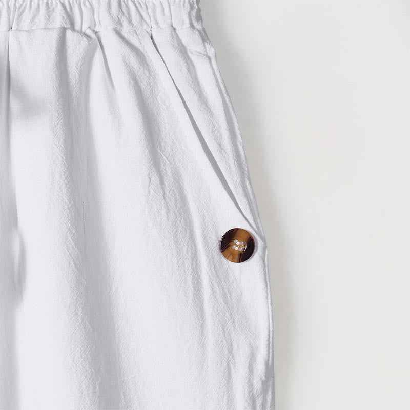 Nimara Ritual Solid Color Buttons Drawstring Men's Cotton Pants With Pockets