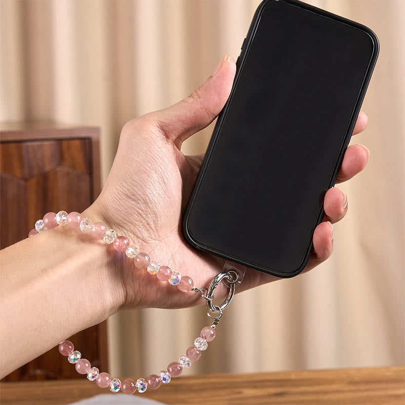 Nimara Ritual Natural Strawberry Quartz Beaded Healing Key Chain Phone Hanging Decoration