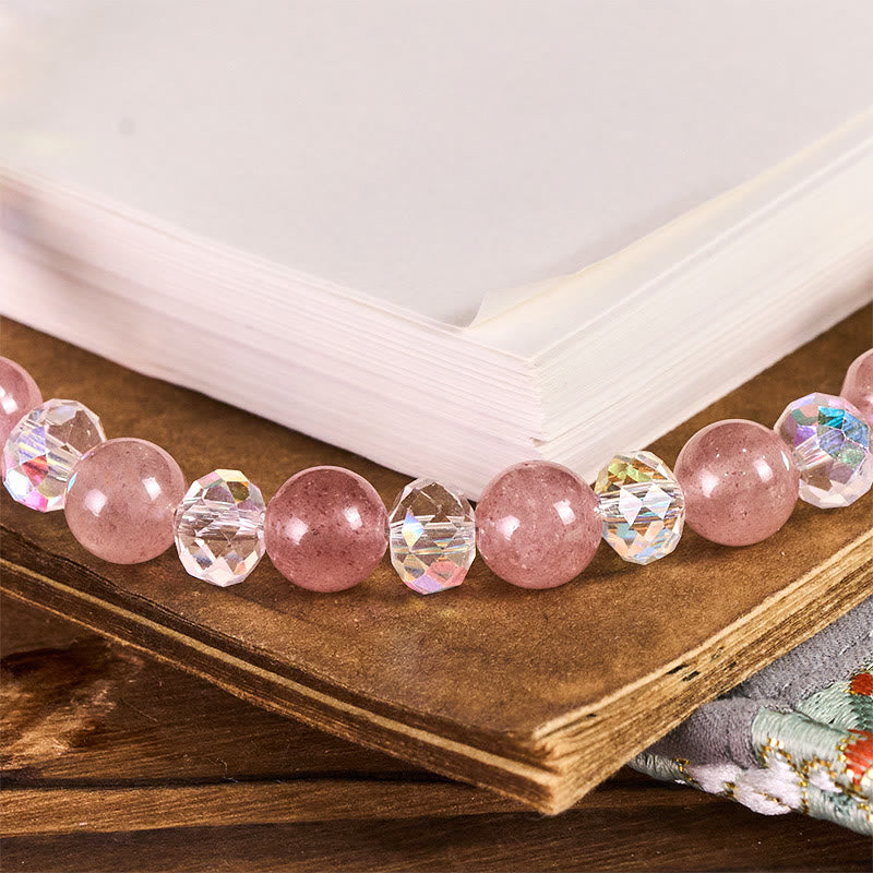 Nimara Ritual Natural Strawberry Quartz Beaded Healing Key Chain Phone Hanging Decoration