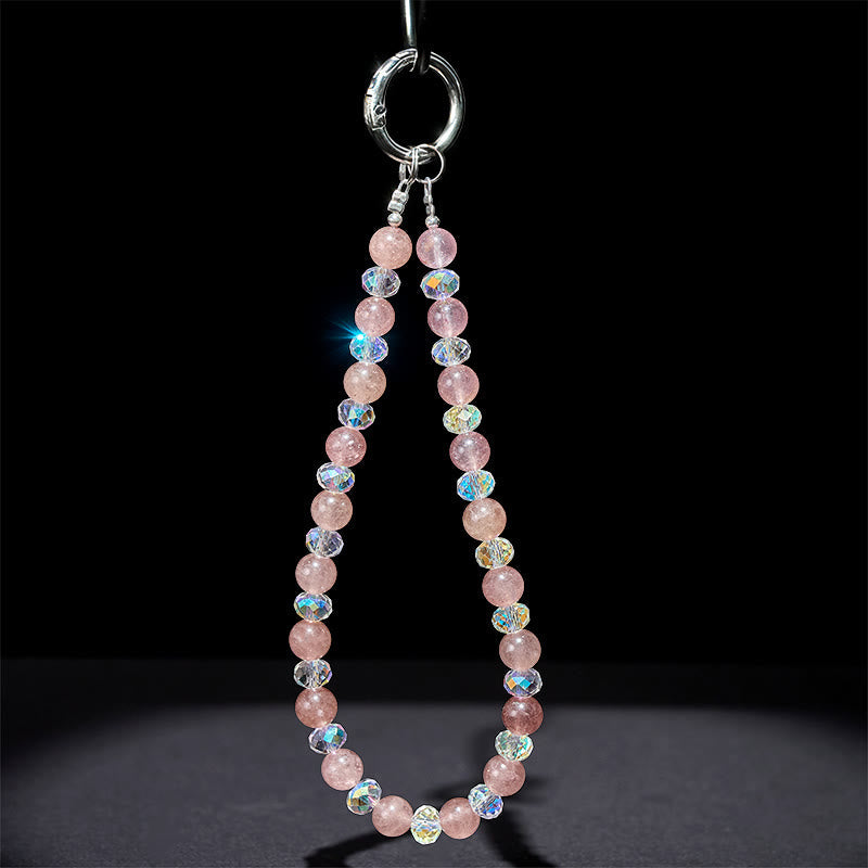 Nimara Ritual Natural Strawberry Quartz Beaded Healing Key Chain Phone Hanging Decoration