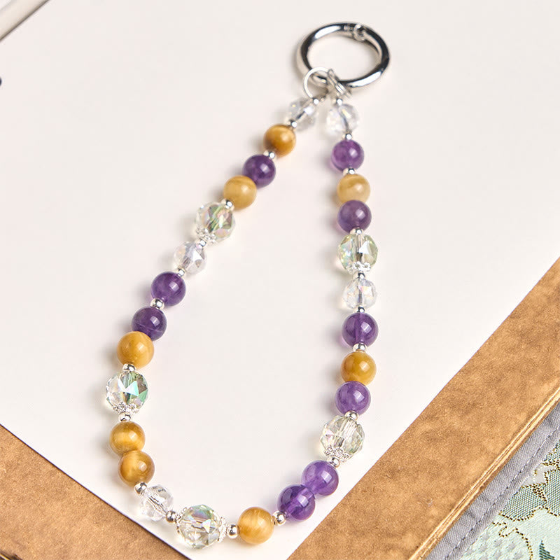 Nimara Ritual Amethyst Golden Tiger Eye Beaded Balance Key Chain Phone Hanging Decoration