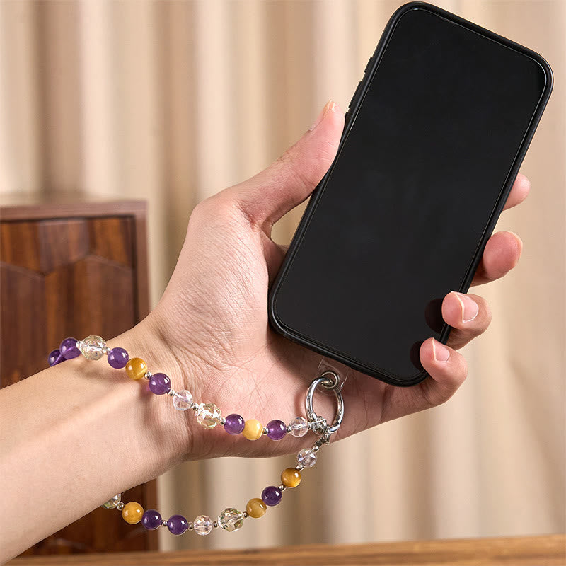 Nimara Ritual Amethyst Golden Tiger Eye Beaded Balance Key Chain Phone Hanging Decoration