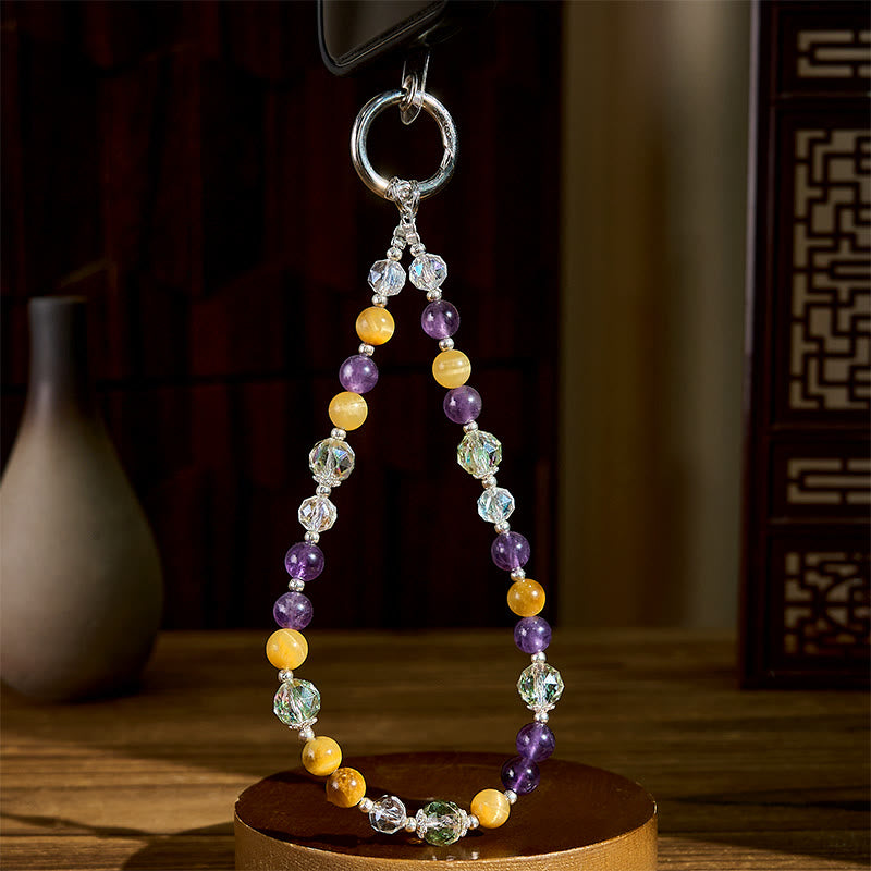 Nimara Ritual Amethyst Golden Tiger Eye Beaded Balance Key Chain Phone Hanging Decoration
