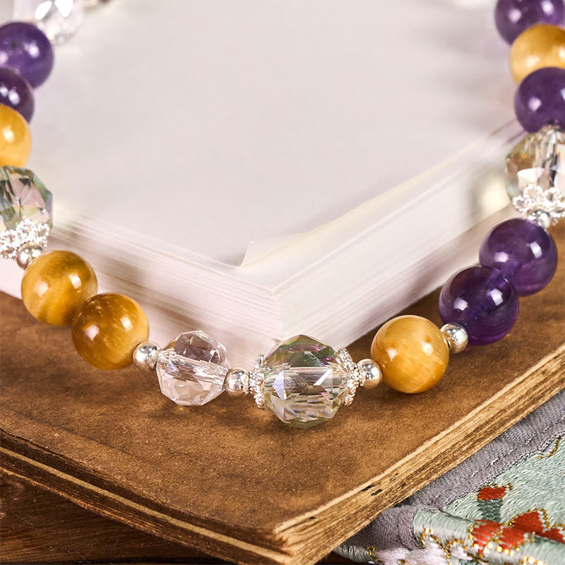 Nimara Ritual Amethyst Golden Tiger Eye Beaded Balance Key Chain Phone Hanging Decoration