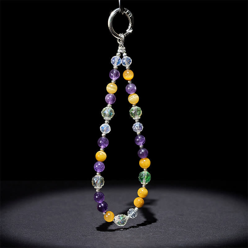 Nimara Ritual Amethyst Golden Tiger Eye Beaded Balance Key Chain Phone Hanging Decoration