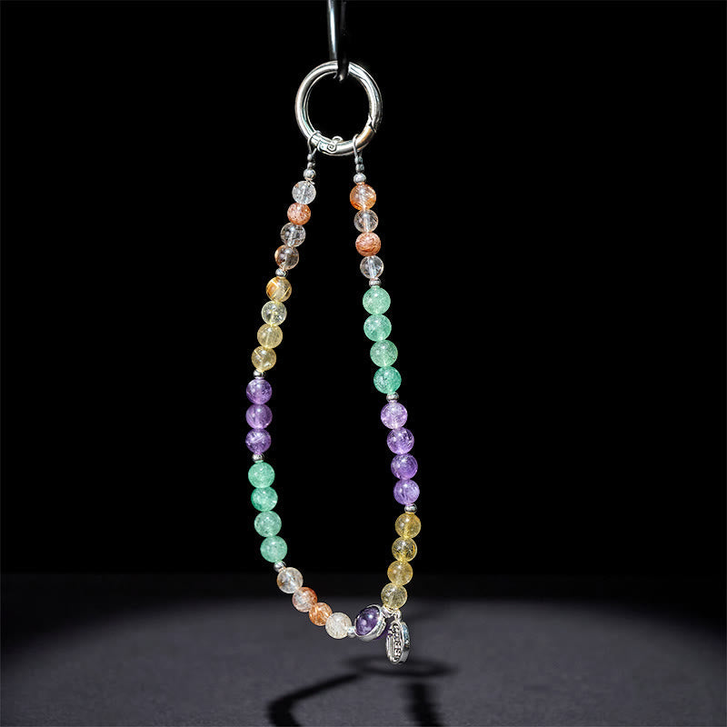 Nimara Ritual Fu Character Charm Super Seven Crystal Growth Key Chain Phone Hanging Decoration