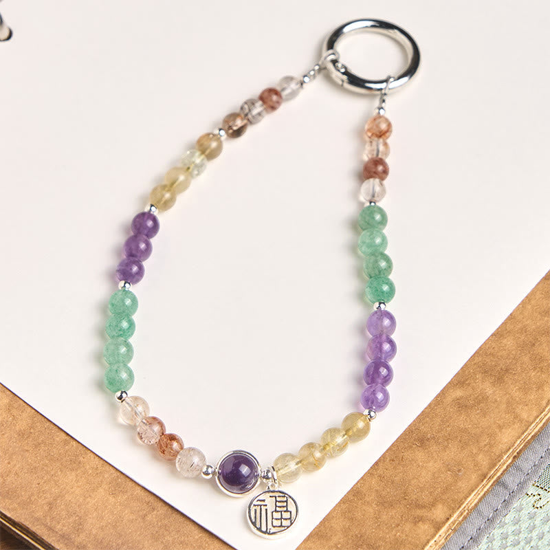 Nimara Ritual Fu Character Charm Super Seven Crystal Growth Key Chain Phone Hanging Decoration