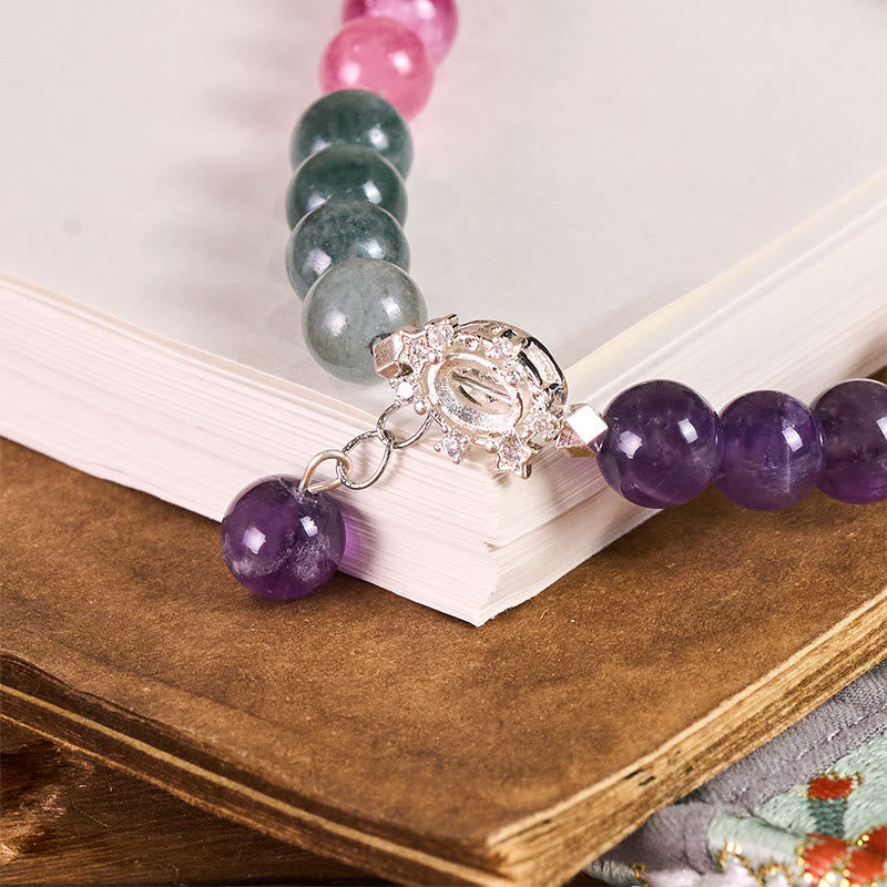 Nimara Ritual 8mm Natural Amethyst Balance Beaded Key Chain Phone Hanging Decoration
