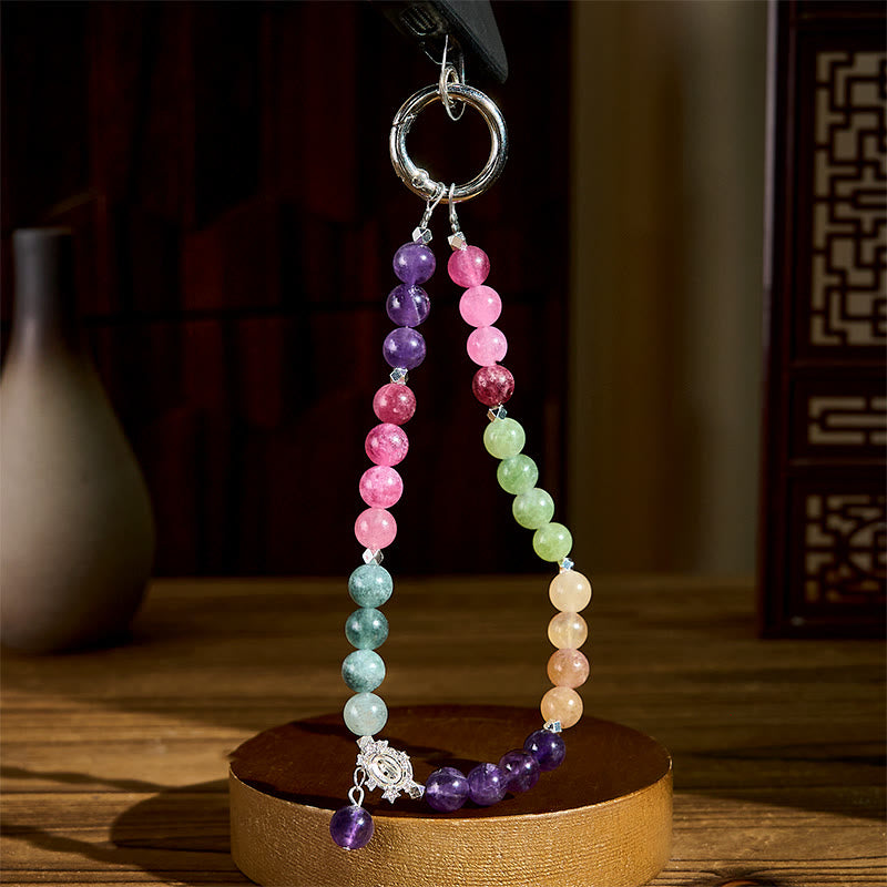 Nimara Ritual 8mm Natural Amethyst Balance Beaded Key Chain Phone Hanging Decoration