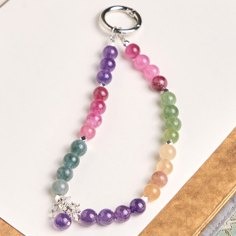 Nimara Ritual 8mm Natural Amethyst Balance Beaded Key Chain Phone Hanging Decoration