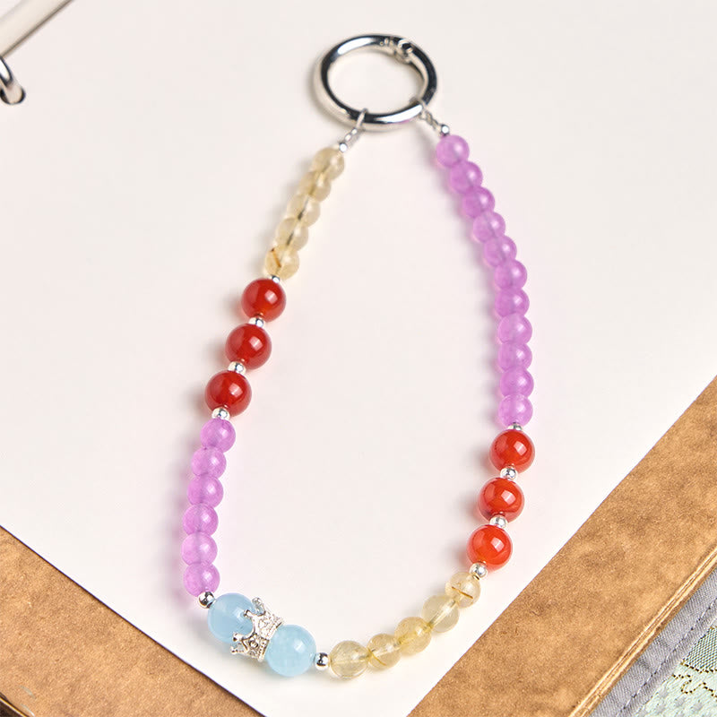 Nimara Ritual Purple Chalcedony Citrine Crown Beaded Harmony Key Chain Phone Hanging Decoration
